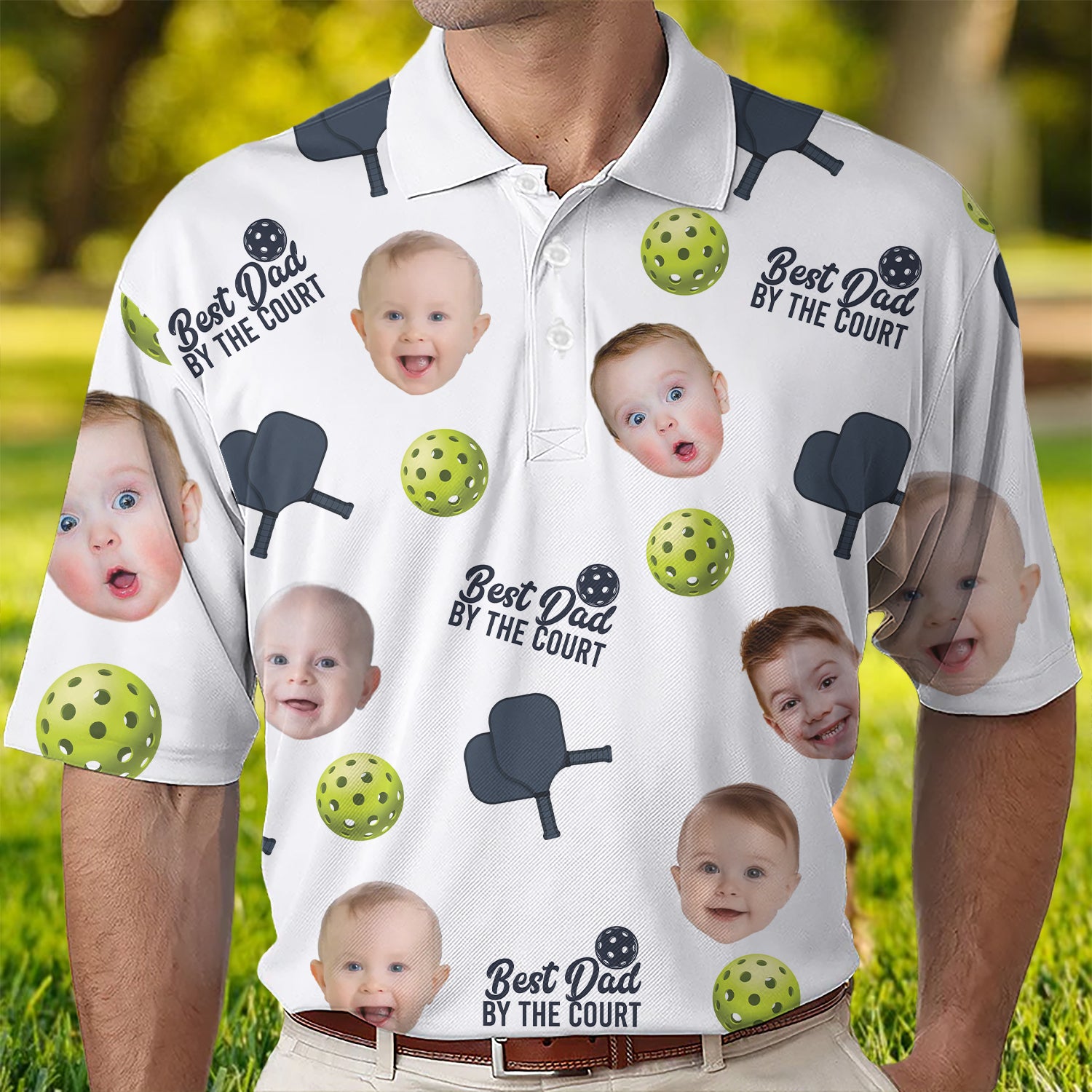 Pickleball Best Dad by the Court - Personalized Photo Polo Shirt - Gift For Dad