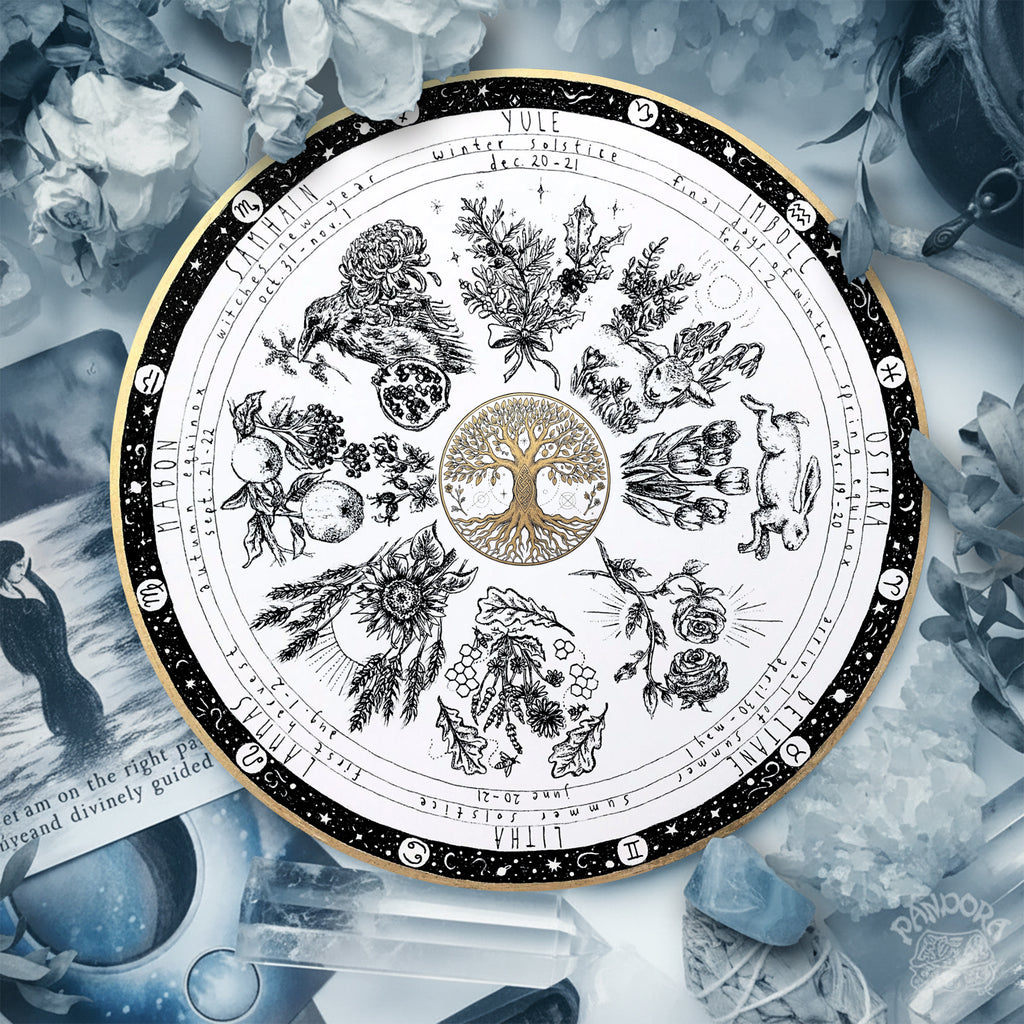 Vintage Botanical Wheel of the Year Wooden Wall Art