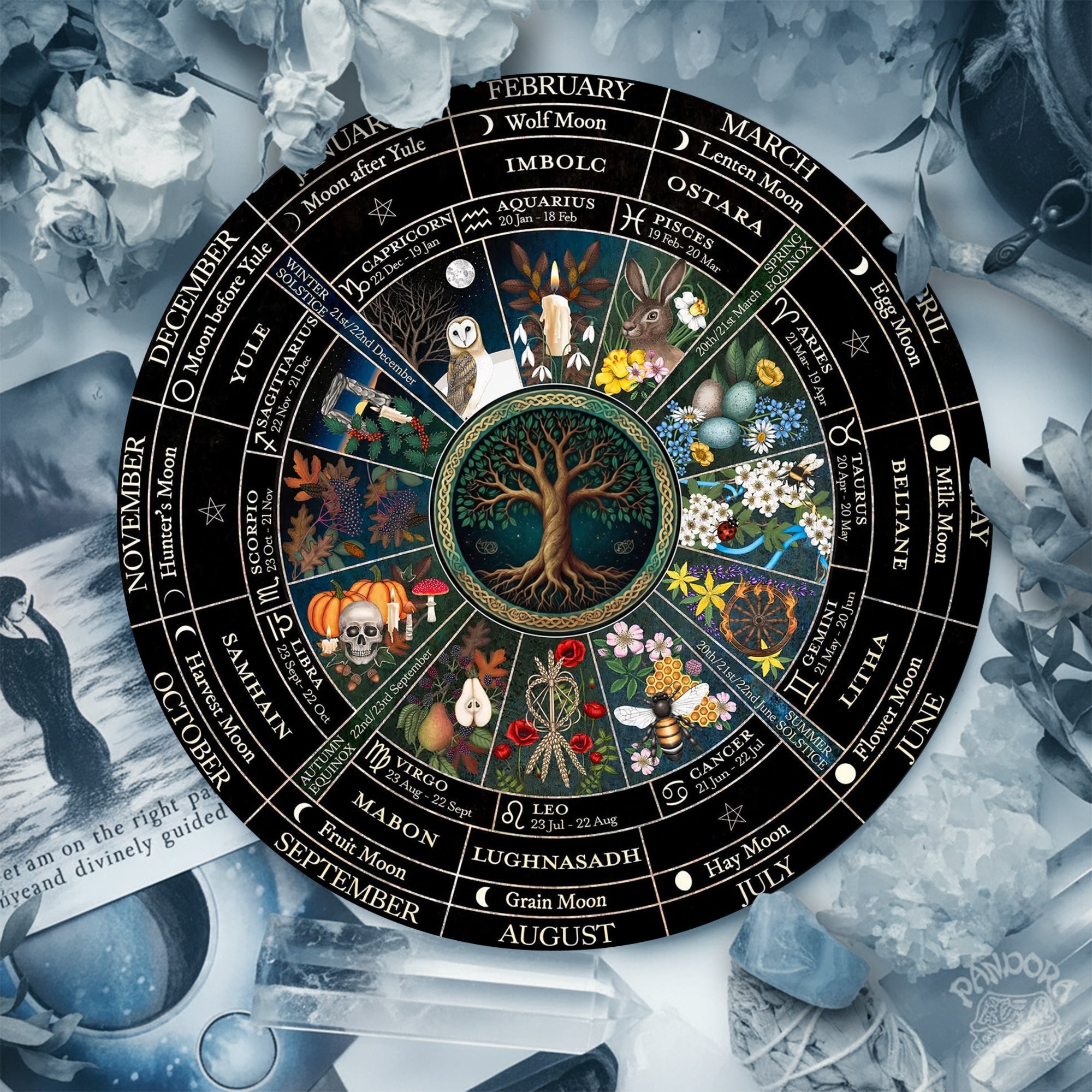 Full Seasonal Wheel of the Year Wooden Pagan Wall Decor