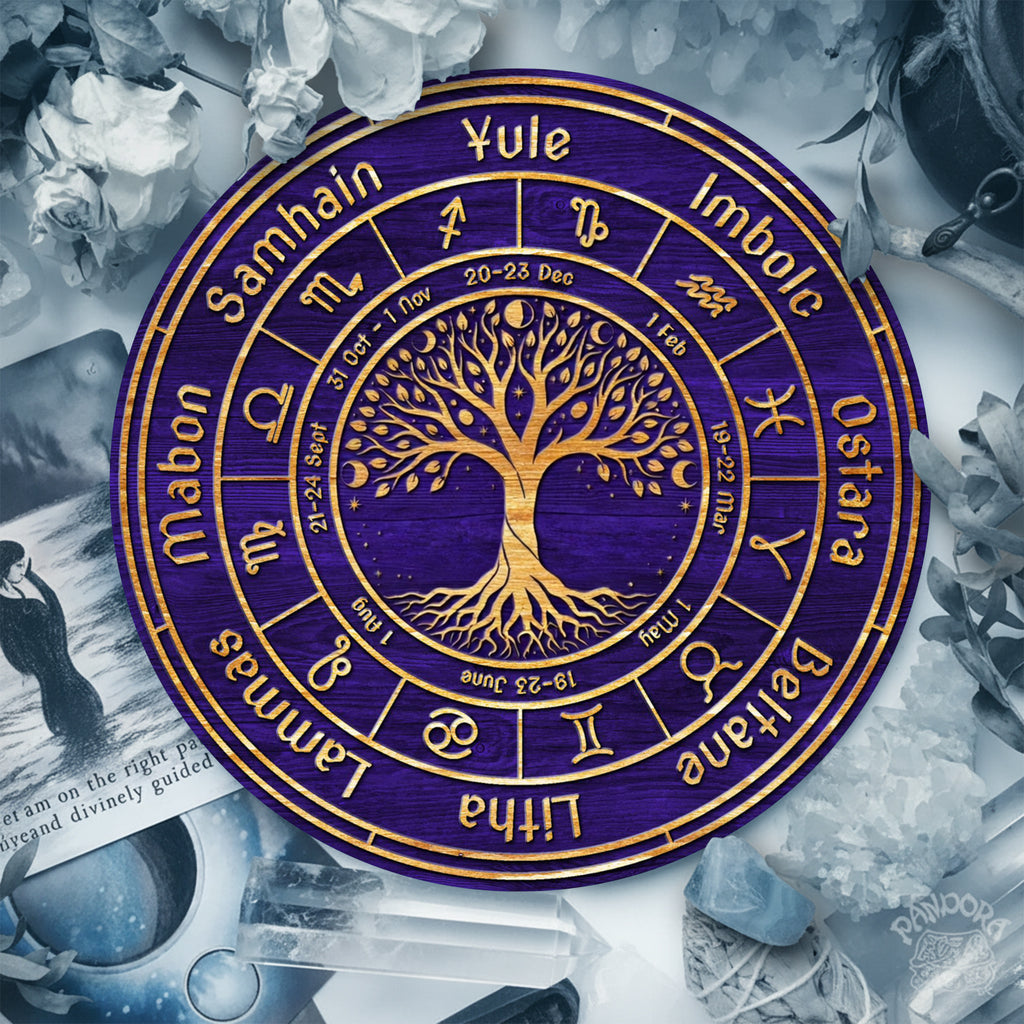 Purple Tree Wheel of the Year Wooden Pagan Wall Decor