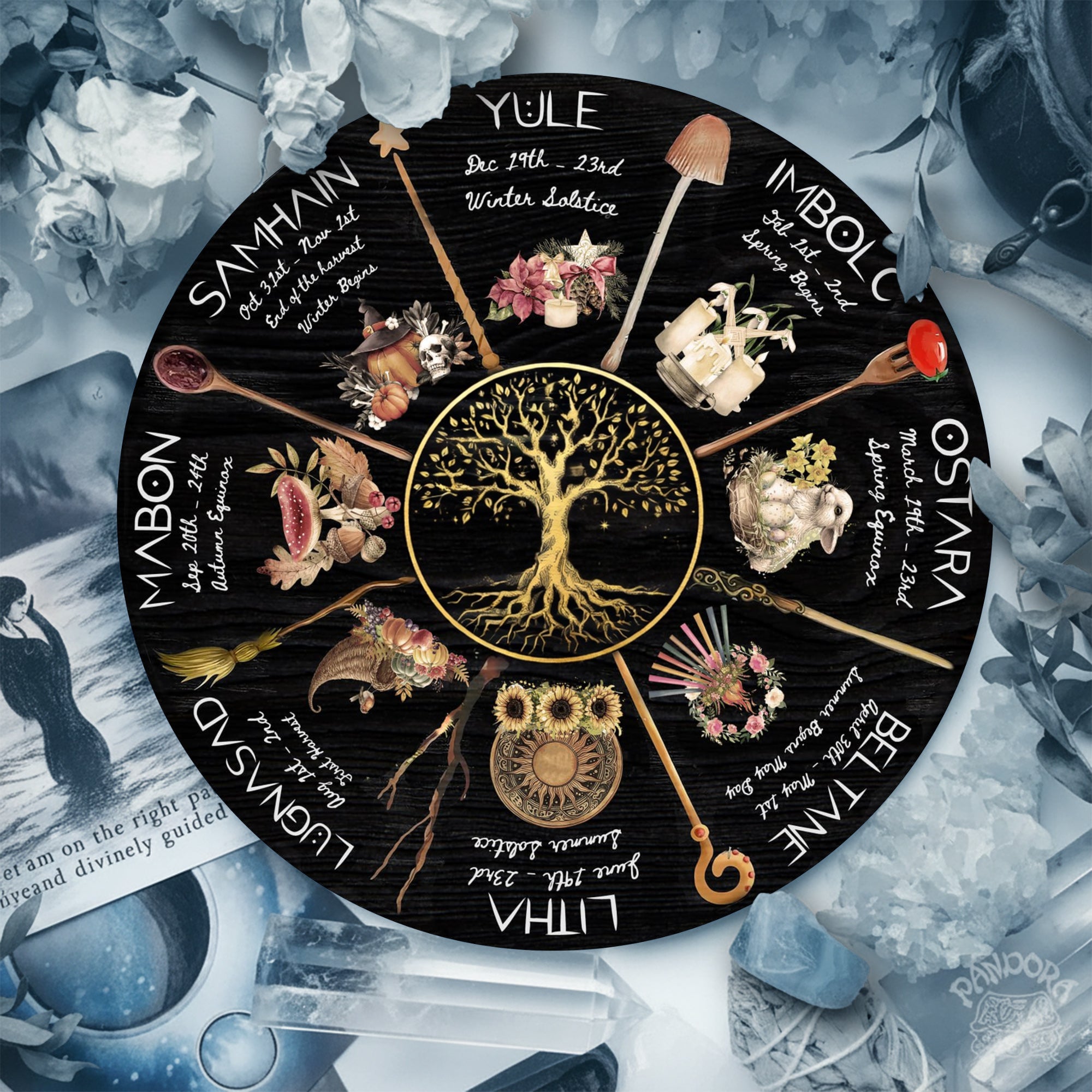Herbal Wheel of the Year Wooden Pagan Sabbat Wall Decor
