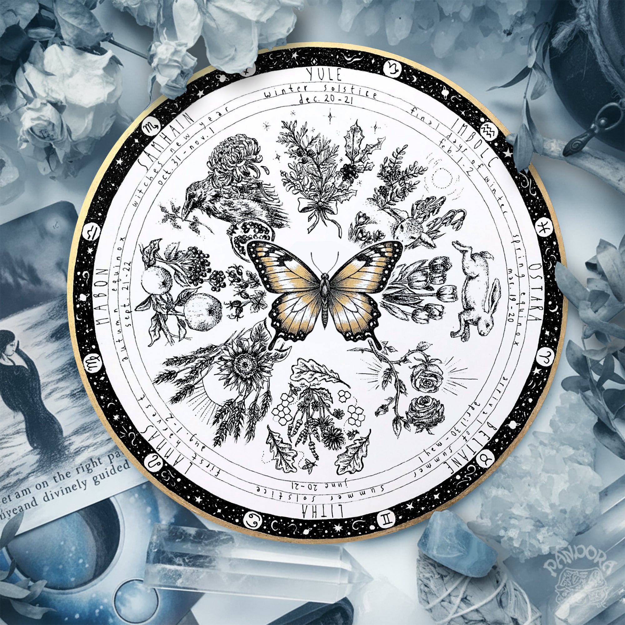 Butterfly Vintage Wheel of the Year Wooden Wall Decor