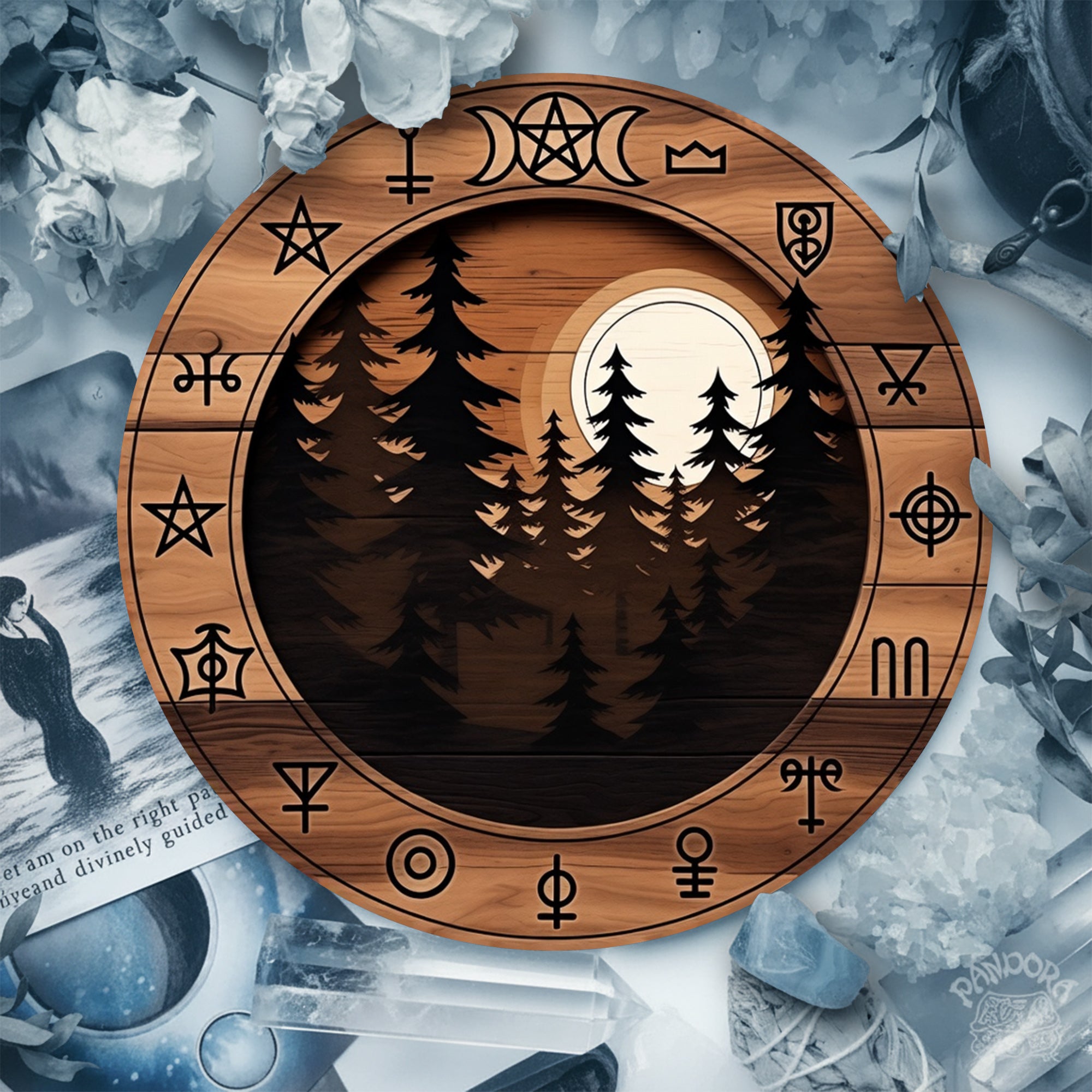 Moon Forest Wheel of the Year Wooden Pagan Wall Decor