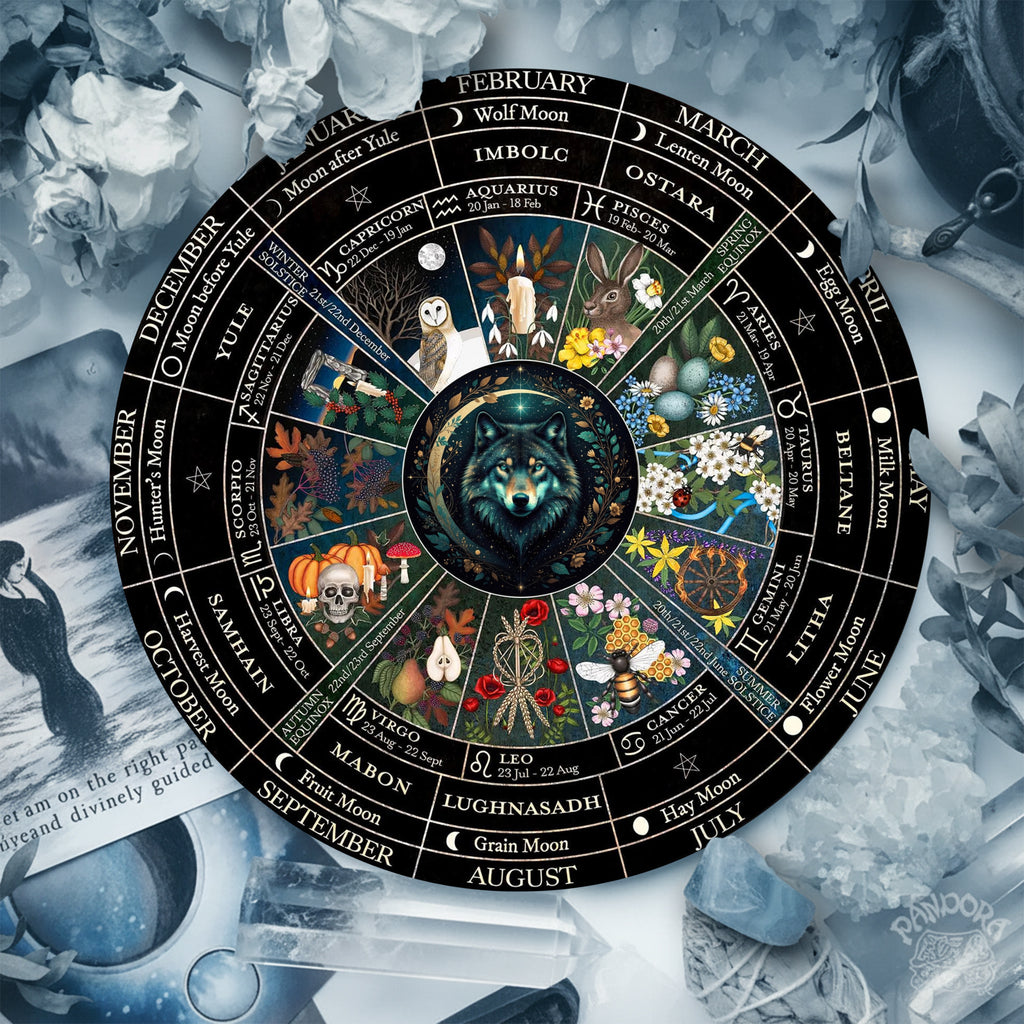 Wolf Seasonal Wheel of the Year Wooden Pagan Decor