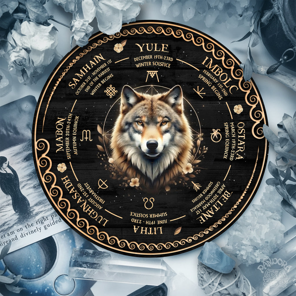 Wolf Wheel of the Year Wooden Pagan Wall Art