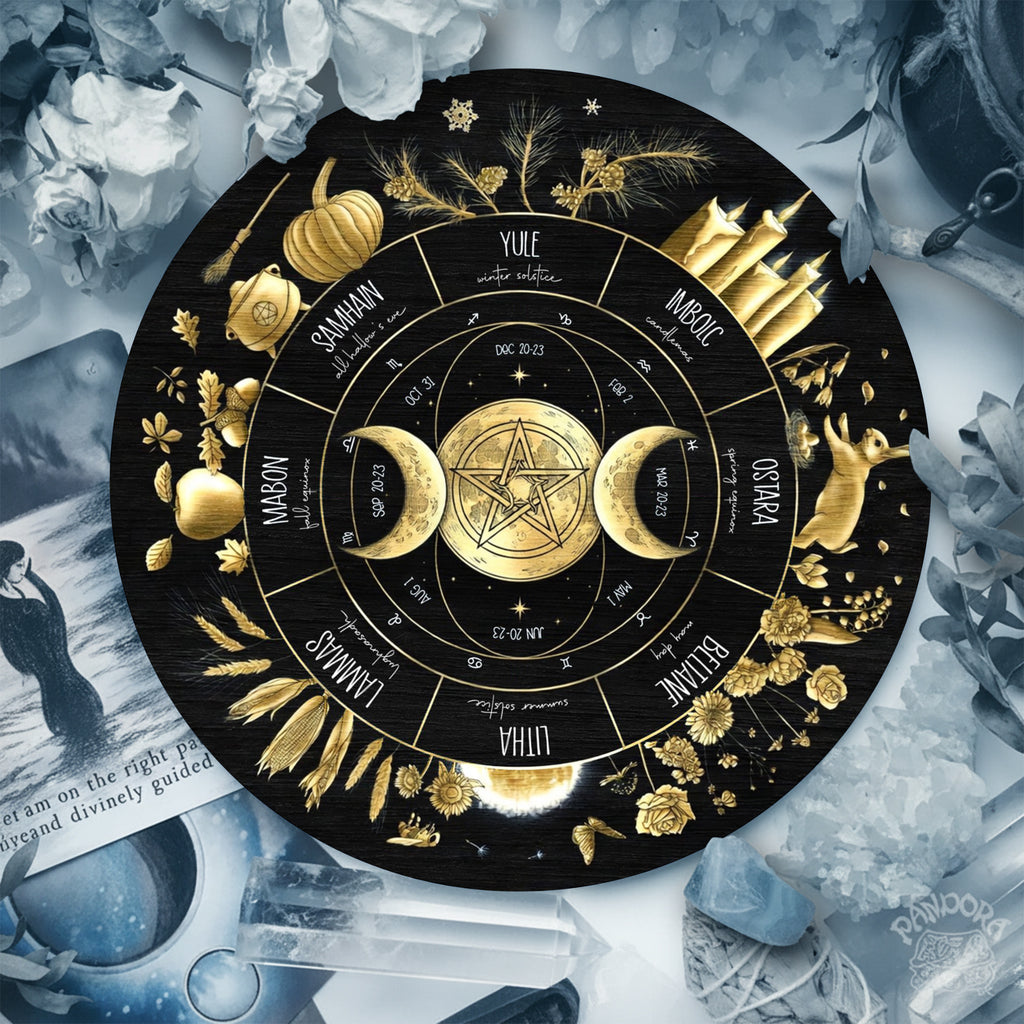 Gold Mystic Wheel of the Year Wooden Pagan Wall Decor