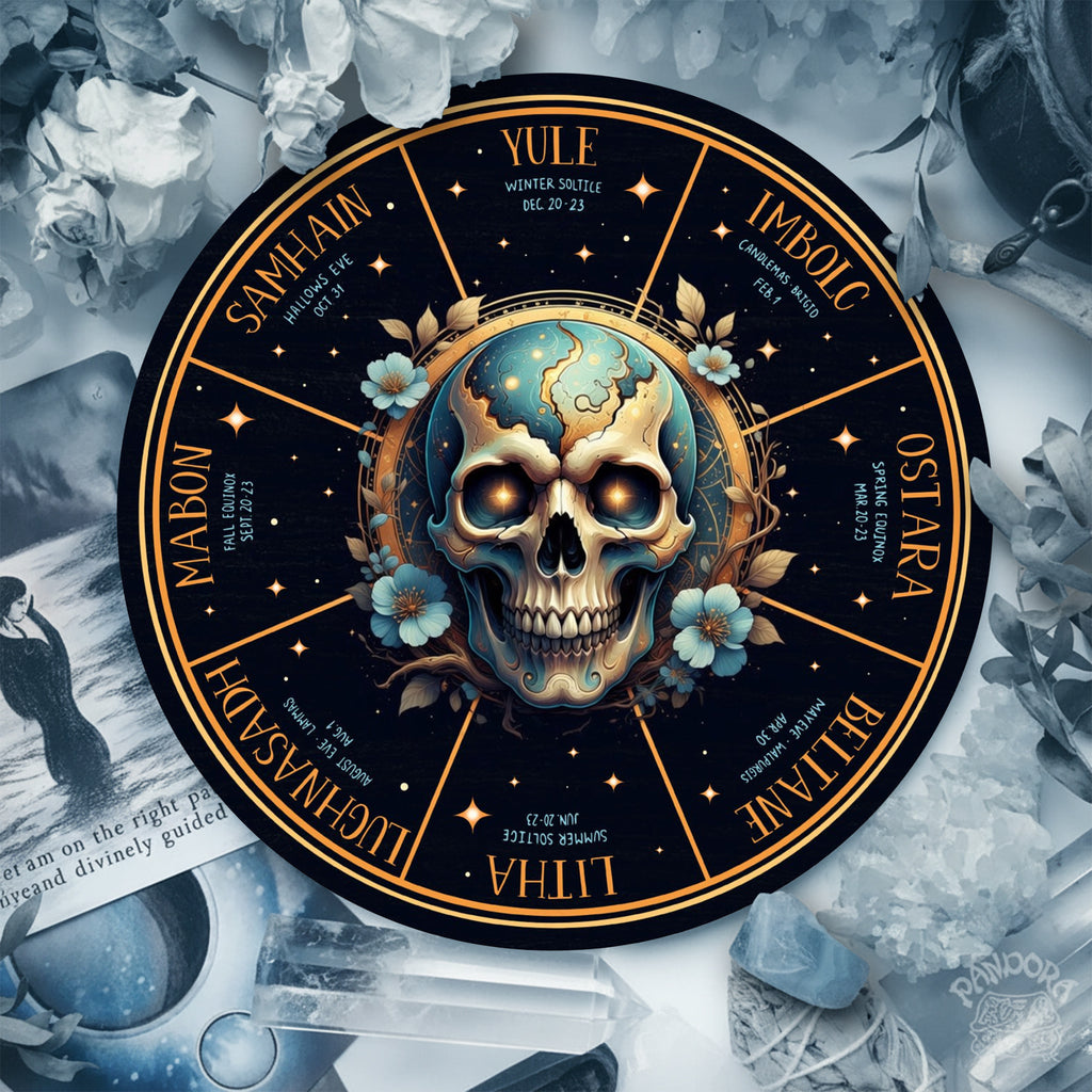 Skull Moon Wheel of the Year Wooden Gothic Wall Art