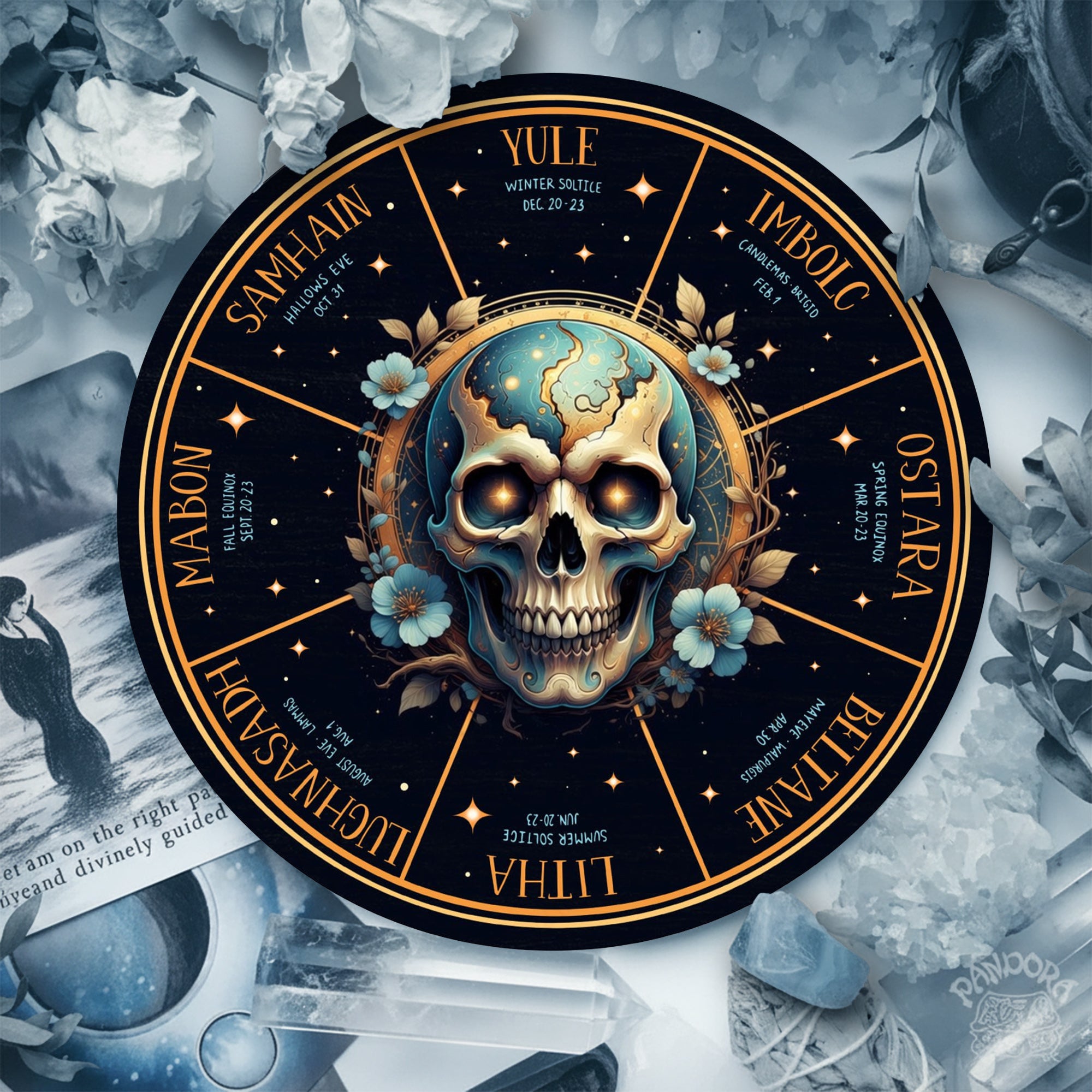 Skull Moon Wheel of the Year Wooden Gothic Wall Art