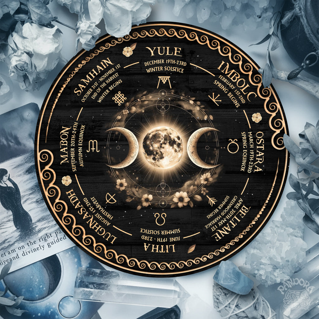 Triple Moon Wheel of the Year Wooden Pagan Wall Decor