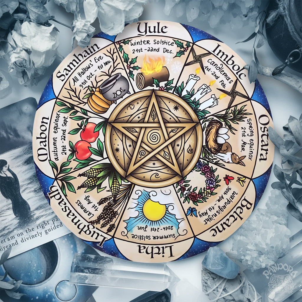 Pentagram Herbal Wheel of the Year Wooden Wiccan Wall Art