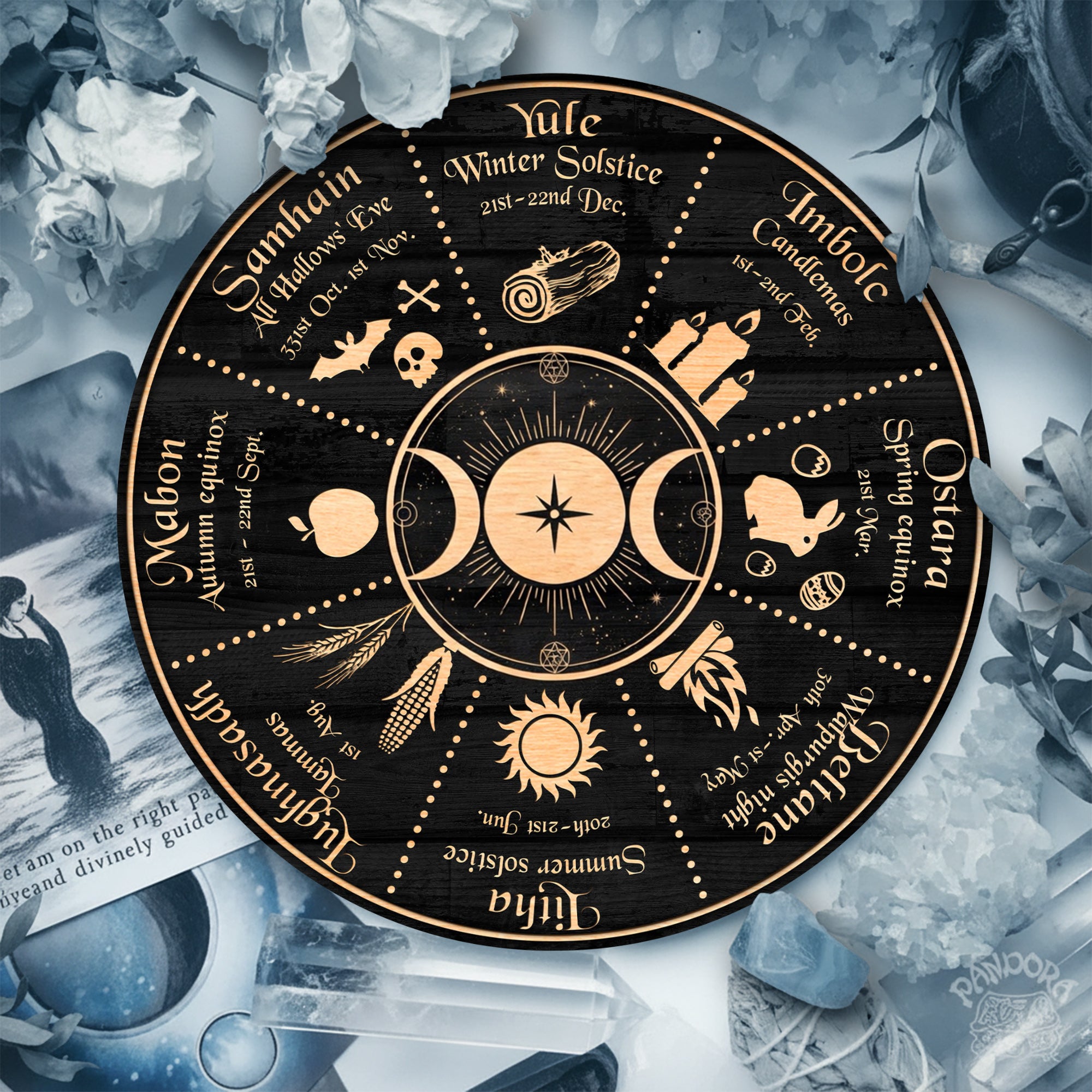 Moon Symbol Wheel of the Year Wooden Pagan Wall Art