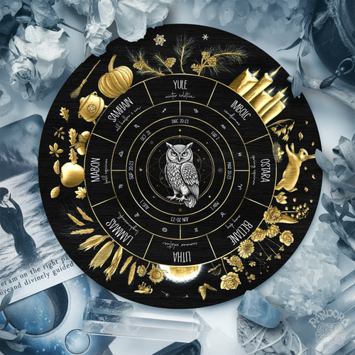 Black Gold Owl Wheel of the Year Wooden Pagan Wall Art