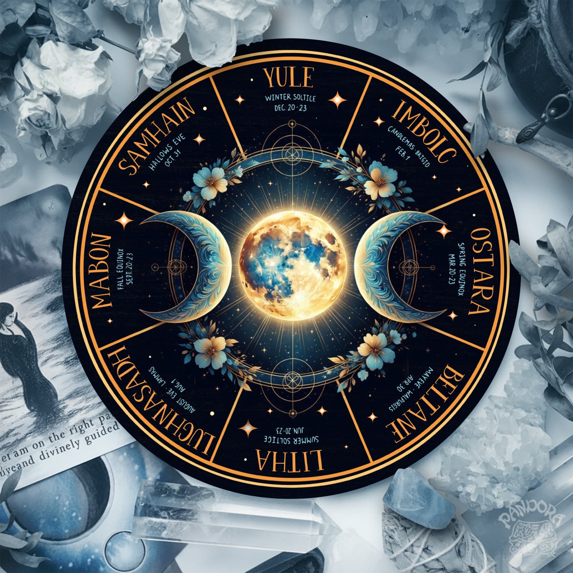 Moon Phase Wheel of the Year Wooden Pagan Wall Decor