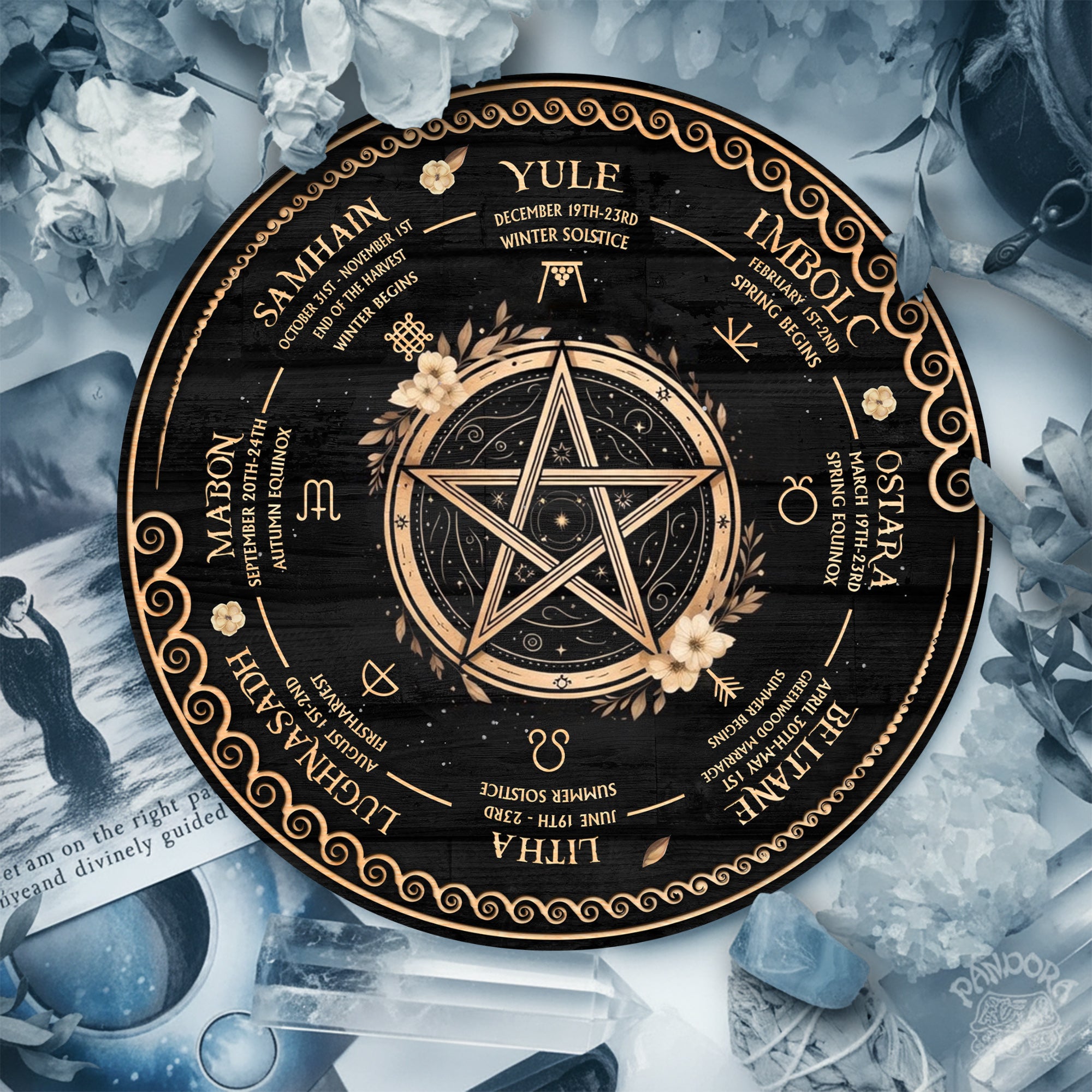 Pentagram Wheel of the Year Wooden Wiccan Wall Art