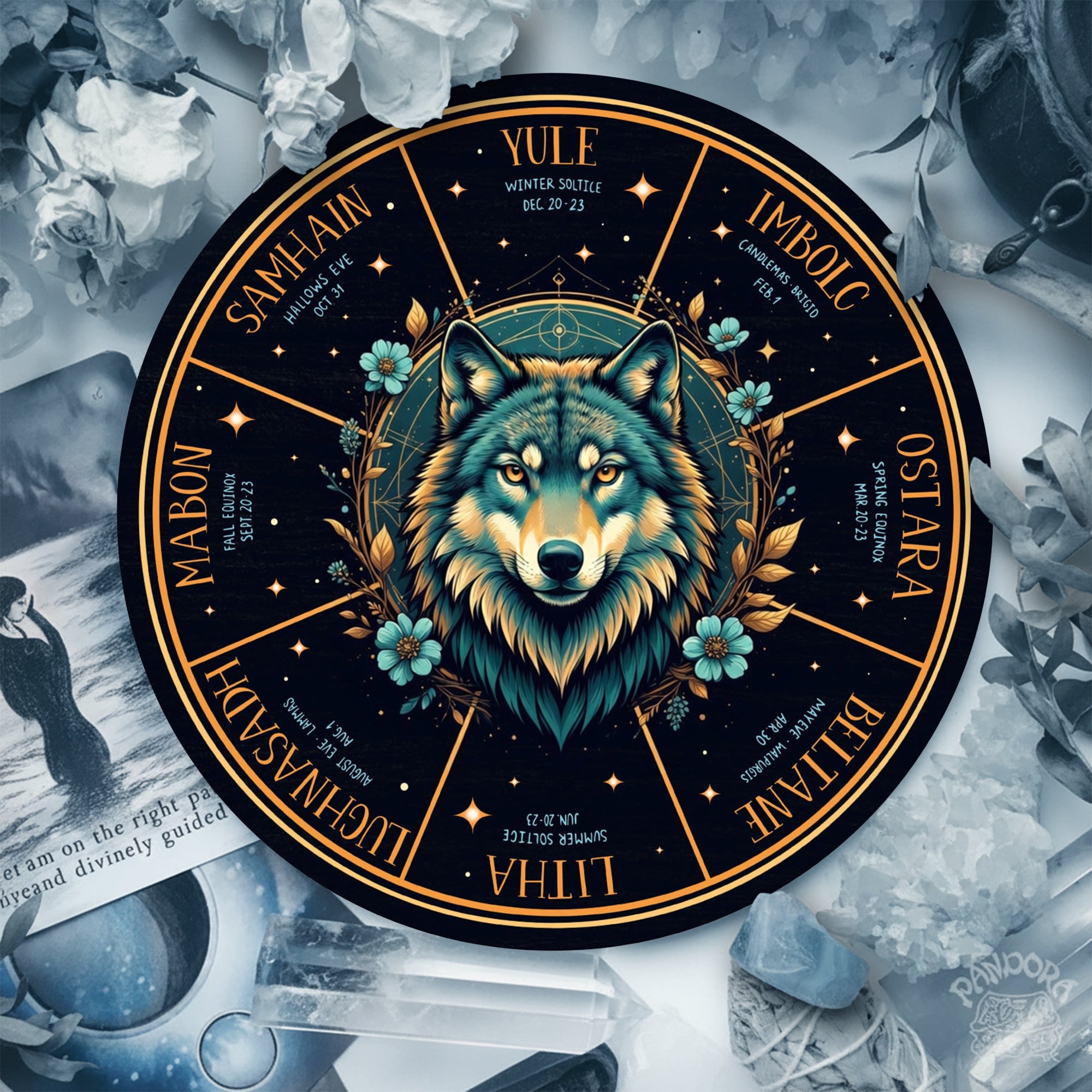 Wolf Moon Wheel of the Year Wooden Pagan Wall Decor