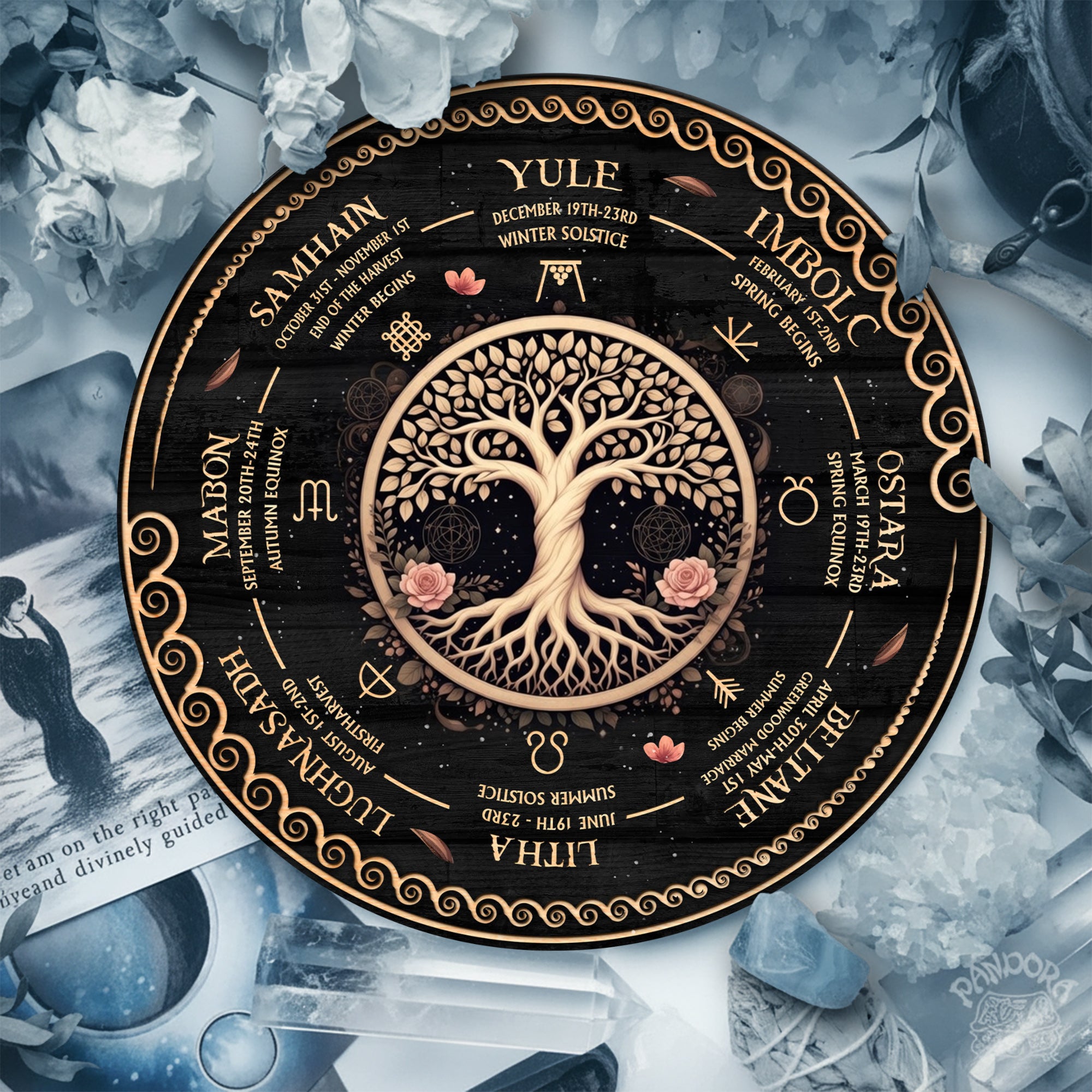 Tree Floral Wheel of the Year Wooden Pagan Wall Art