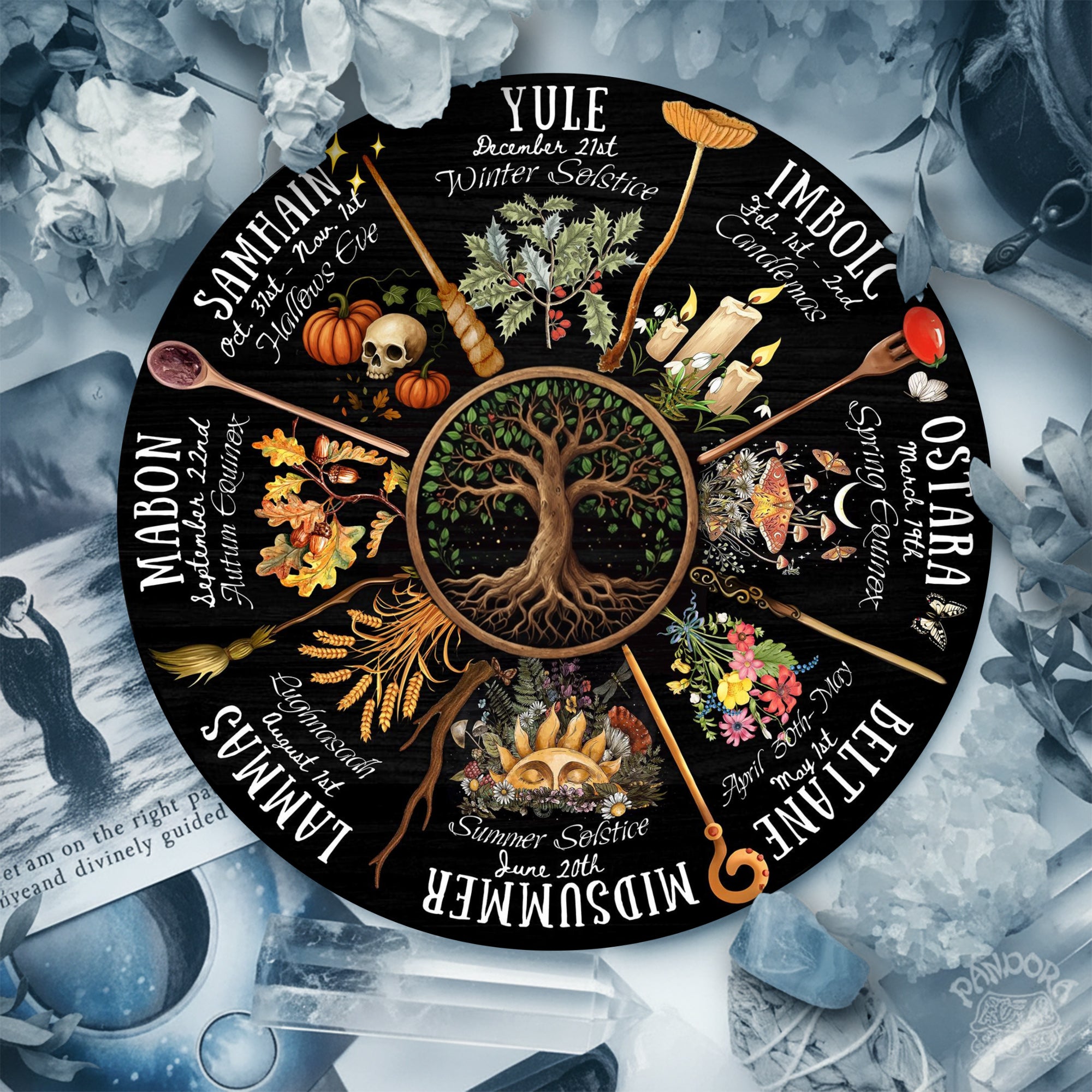 Tree Dark Seasonal Wheel of the Year Wooden Wall Decor