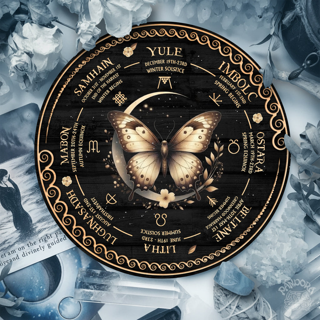 Butterfly Wheel of the Year Wooden Pagan Wall Decor