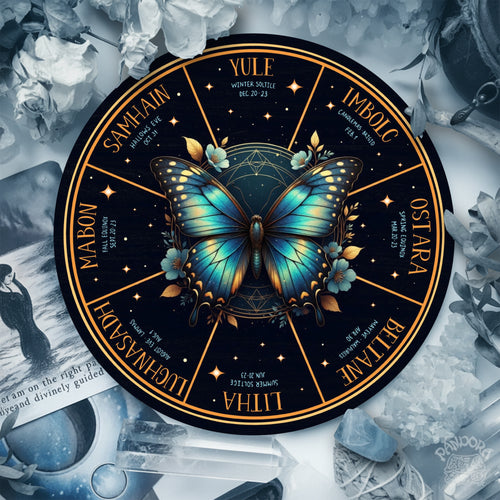 Blue Butterfly Wheel of the Year Wooden Pagan Wall Decor