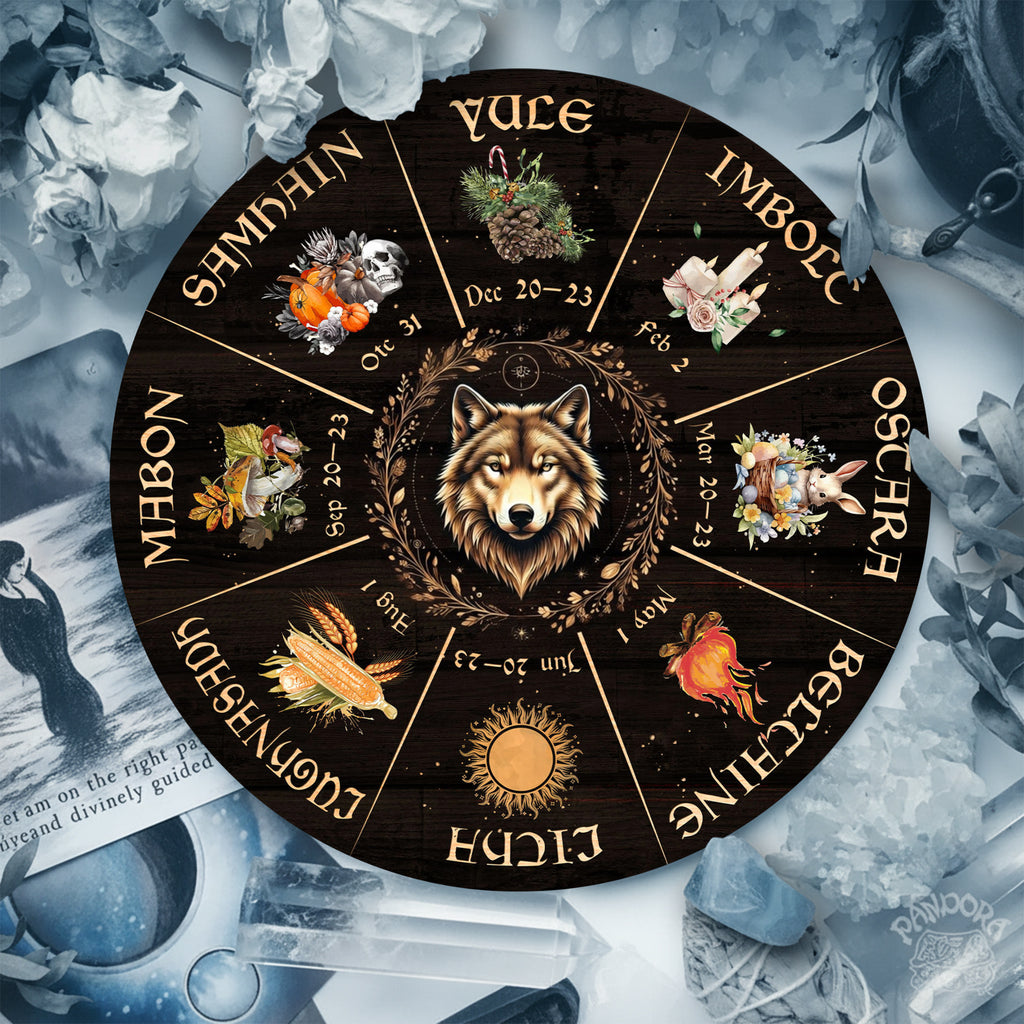 Wolf Seasonal Wheel of the Year Wooden Pagan Wall Art