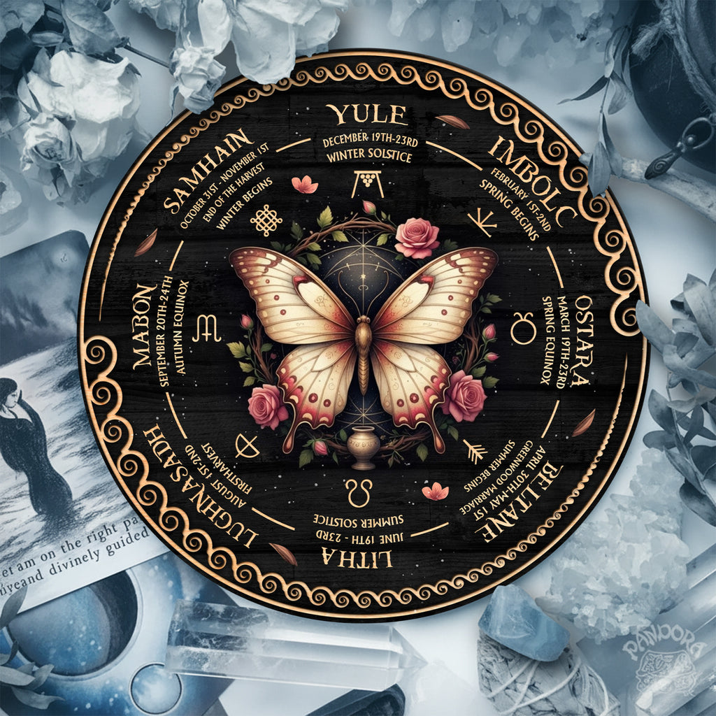 Butterfly Floral Wheel of the Year Wooden Pagan Decor