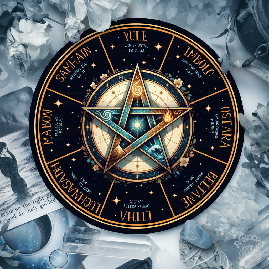 Pentagram Wheel of the Year Wooden Wiccan Wall Art