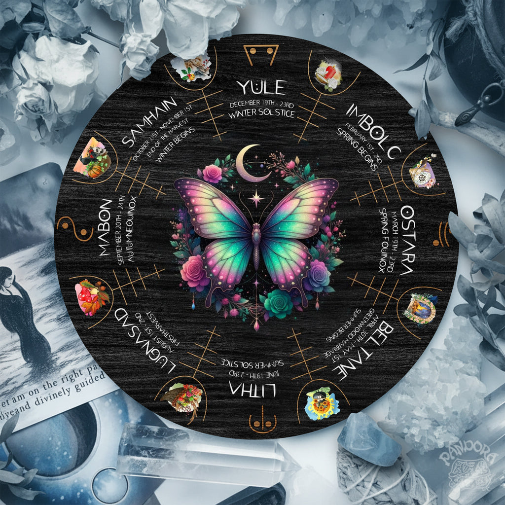 Colorful Butterfly Wheel of the Year Wooden Wall Art