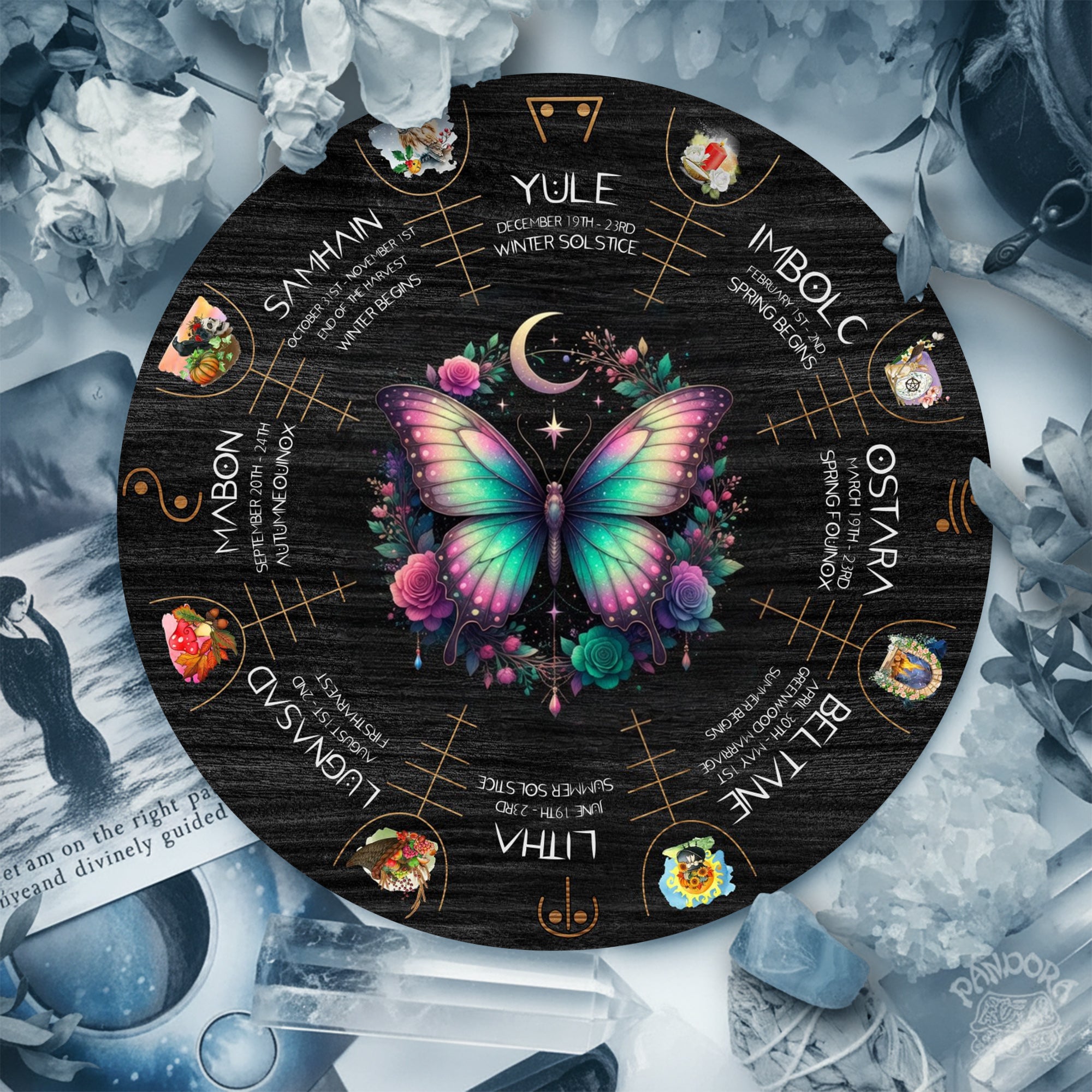 Colorful Butterfly Wheel of the Year Wooden Wall Art