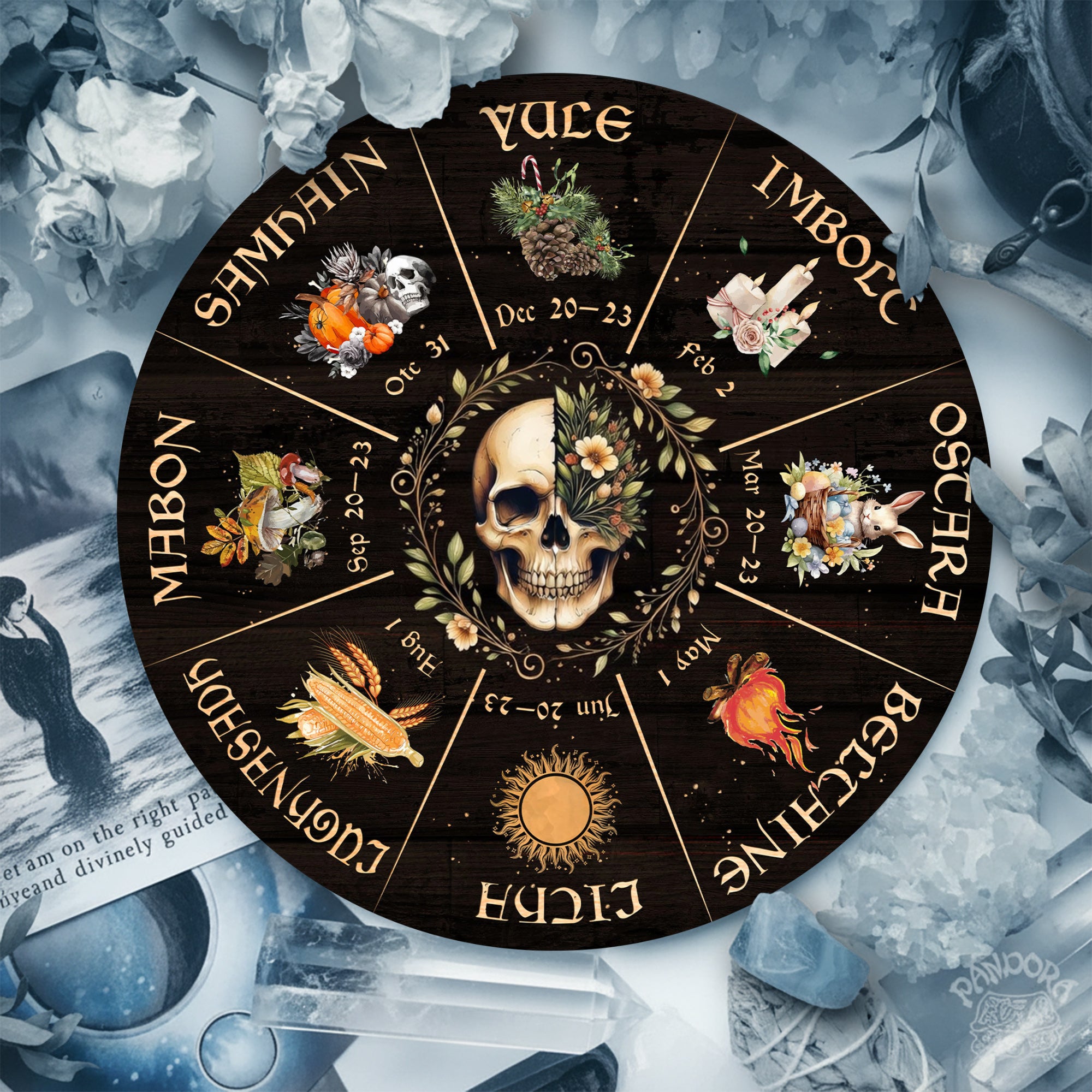 Skull Seasonal Wheel of the Year Wooden Gothic Decor