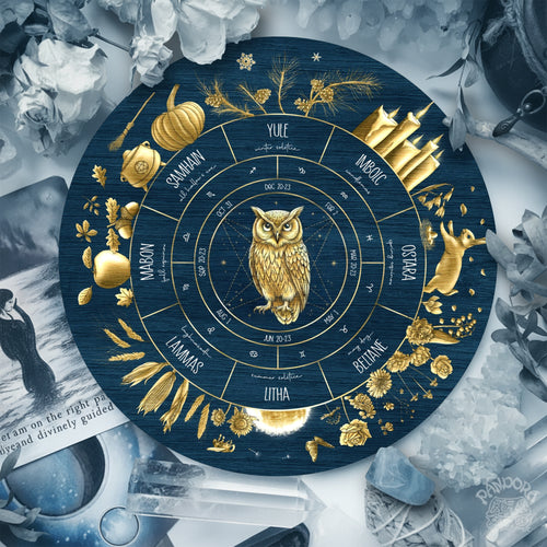Blue Owl Wheel of the Year Wooden Pagan Wall Decor