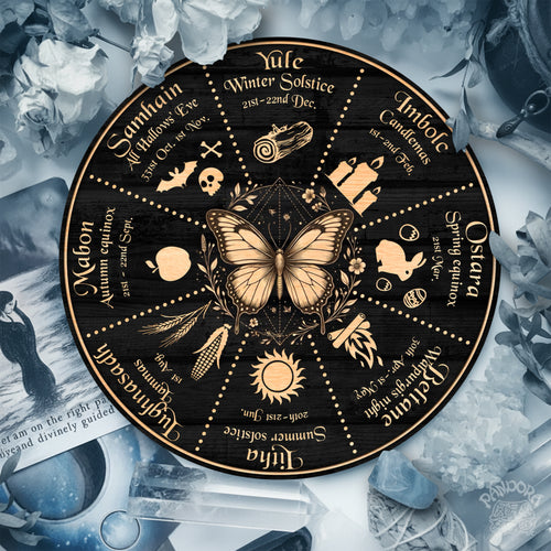 Butterfly Symbol Wheel of the Year Wooden Pagan Wall Art
