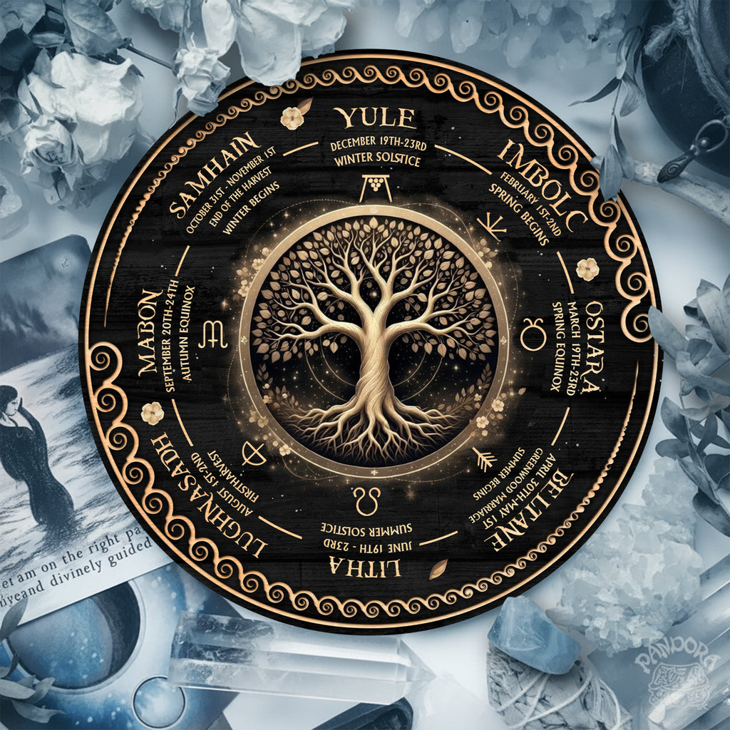 Golden Tree Wheel of the Year Wooden Pagan Wall Art