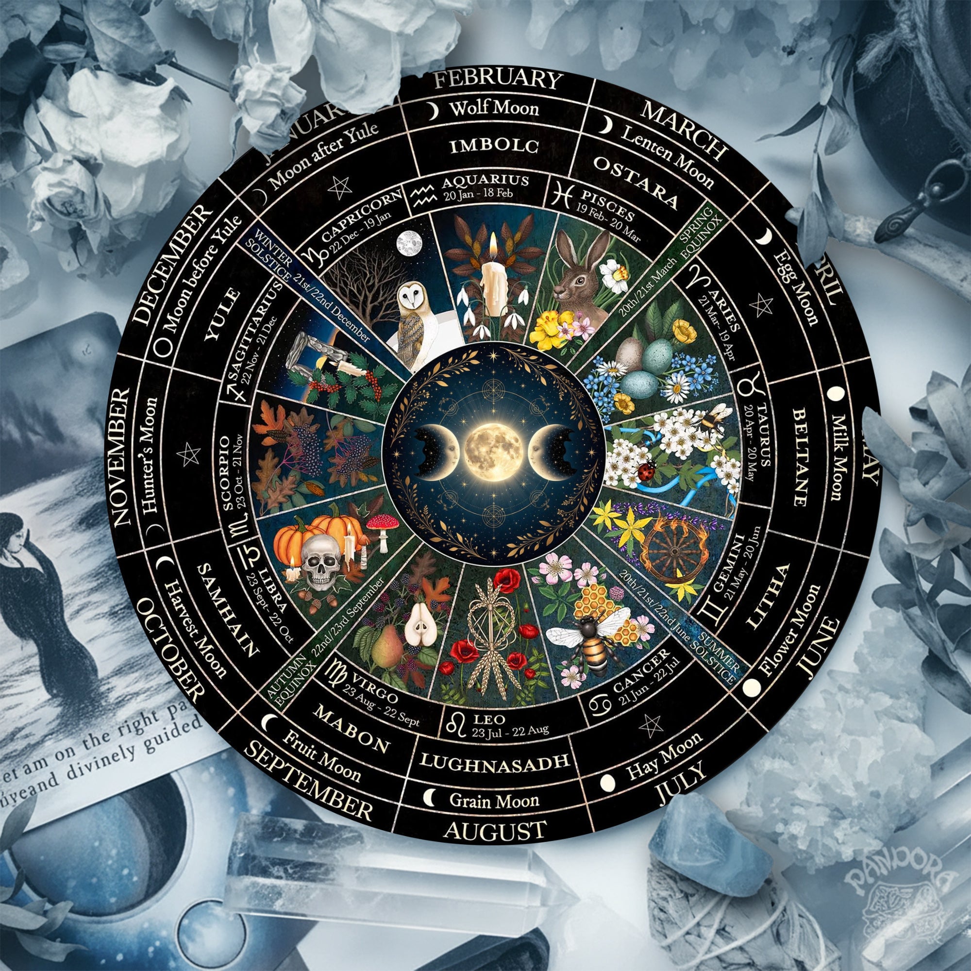 Colorful Seasonal Wheel of the Year Wooden Pagan Decor