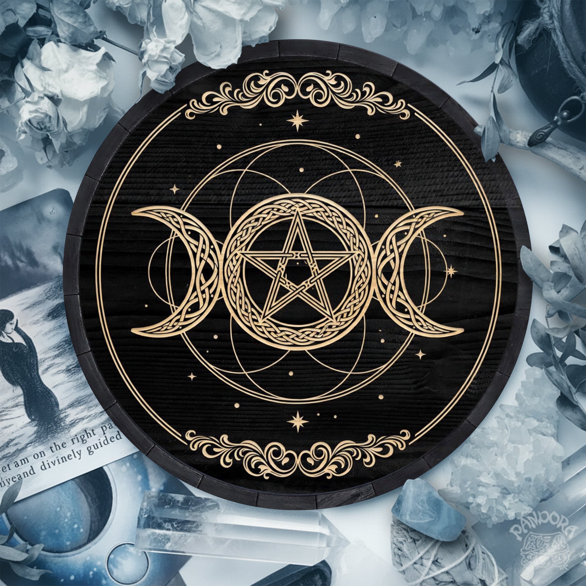 Triple Moon Wheel of the Year Wooden Wiccan Wall Art