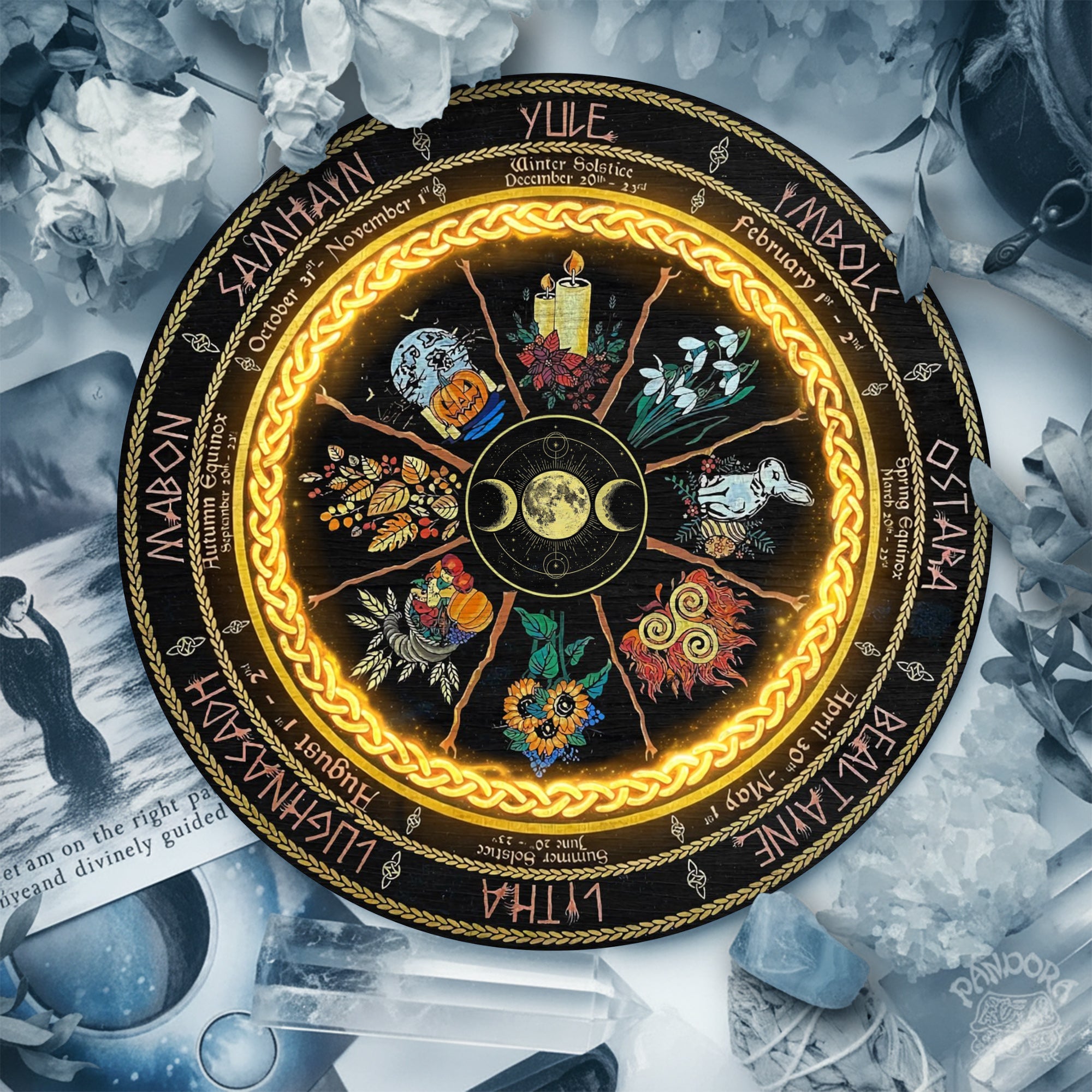 Golden Celtic Wheel of the Year Wooden Pagan Wall Art