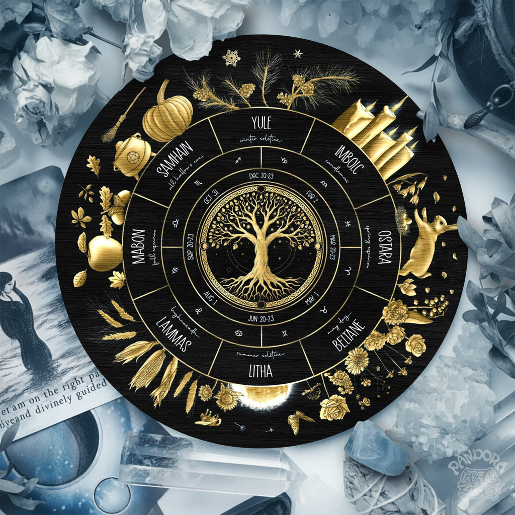 Golden Nature Wheel of the Year Wooden Pagan Wall Decor