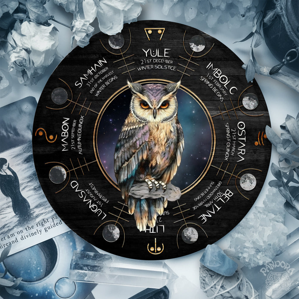 Owl Wheel of the Year Wooden Pagan Spiritual Wall Decor
