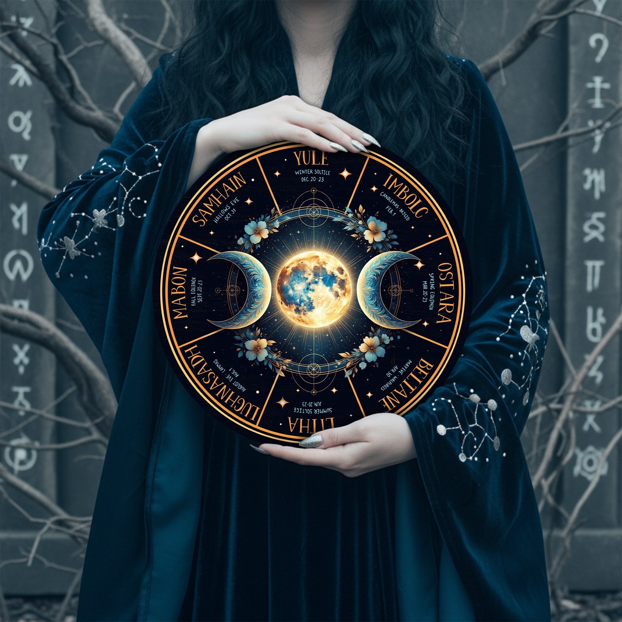 Moon Phase Wheel of the Year Wooden Pagan Wall Decor