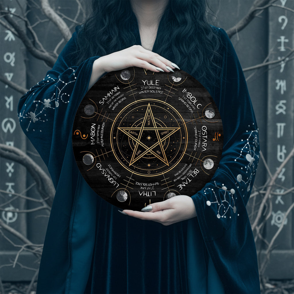 Pentagram Wheel of the Year Wooden Wiccan Wall Art