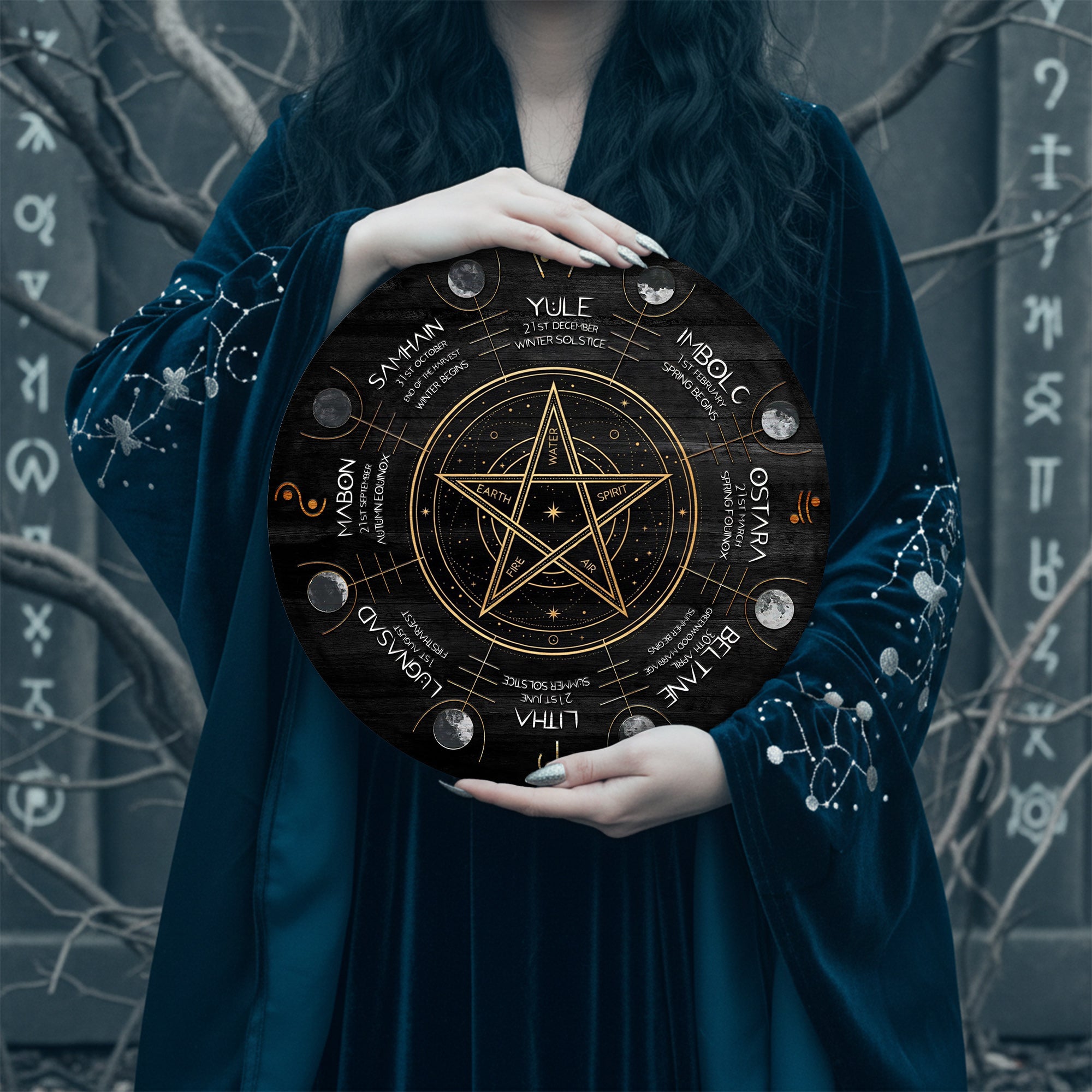 Pentagram Wheel of the Year Wooden Wiccan Wall Art