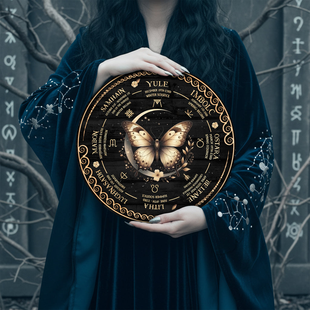 Butterfly Wheel of the Year Wooden Pagan Wall Decor