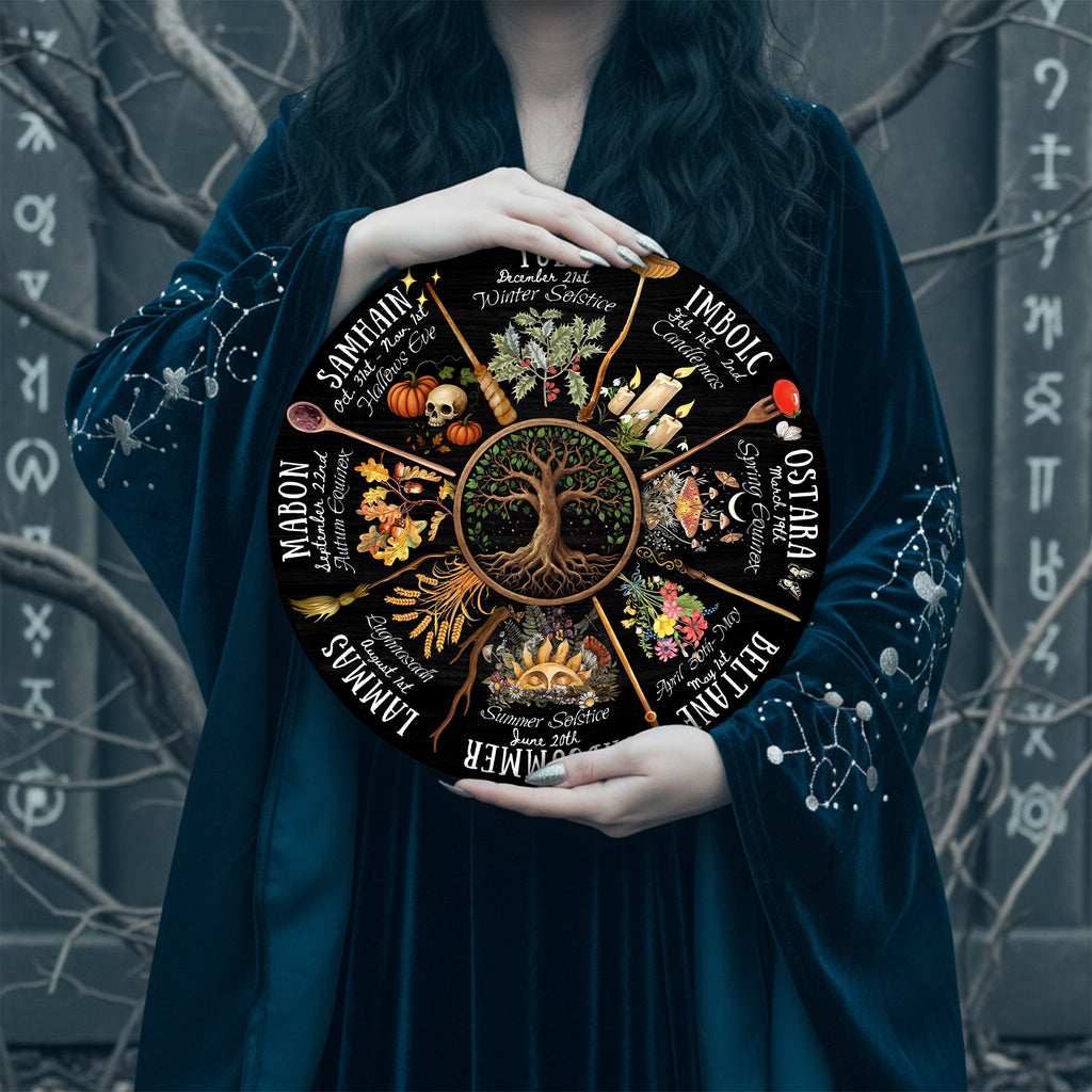 Tree Dark Seasonal Wheel of the Year Wooden Wall Decor