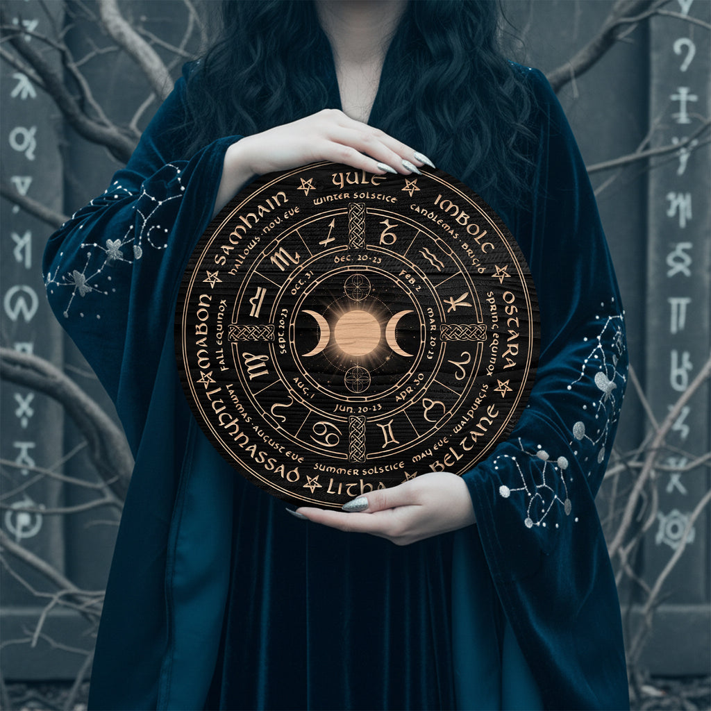 Moon Phase Zodiac Wheel of the Year Wooden Wall Art
