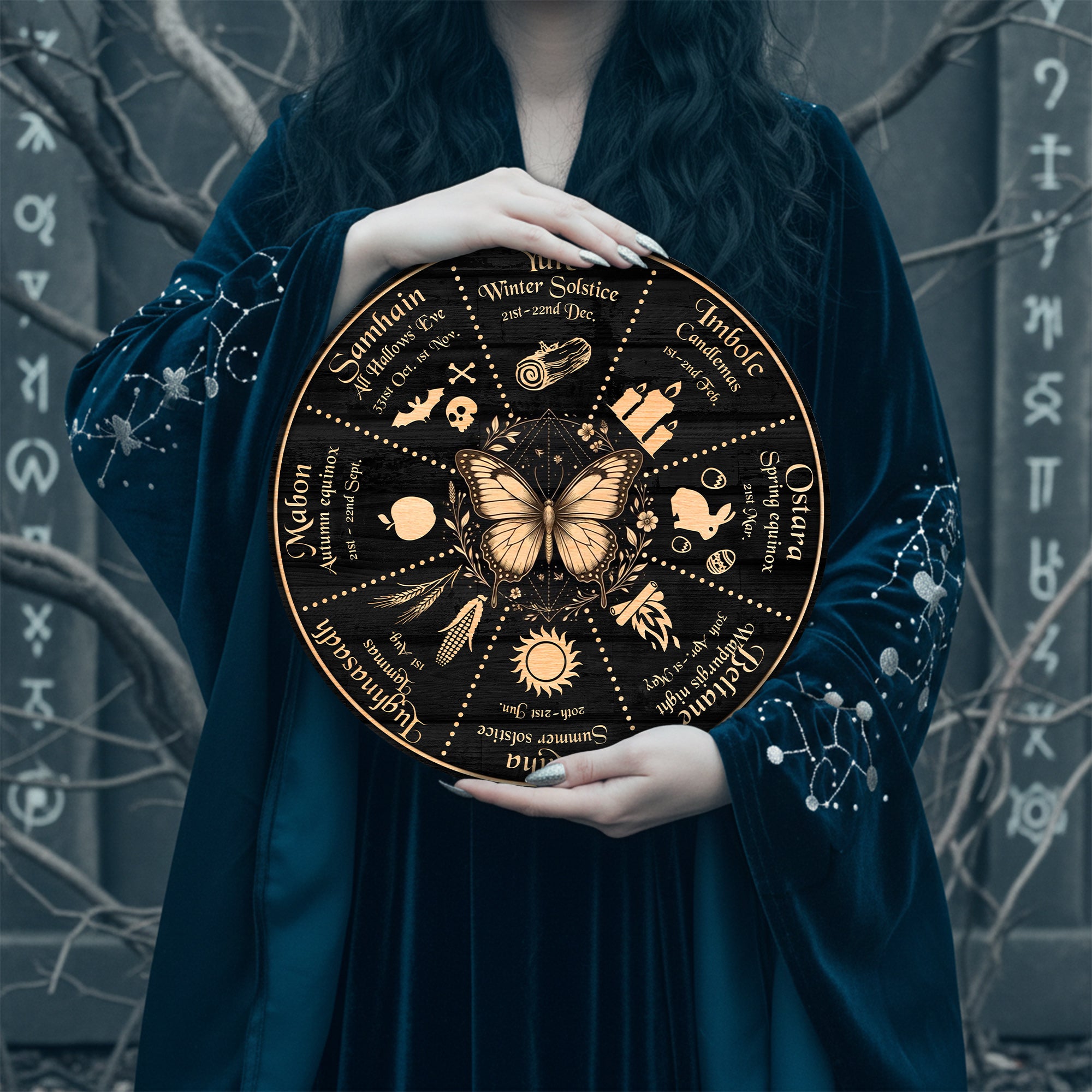 Butterfly Symbol Wheel of the Year Wooden Pagan Wall Art