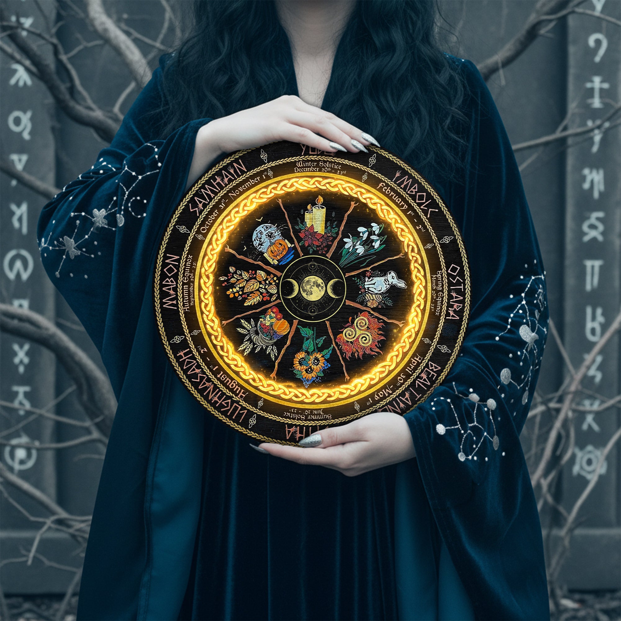 Golden Celtic Wheel of the Year Wooden Pagan Wall Art