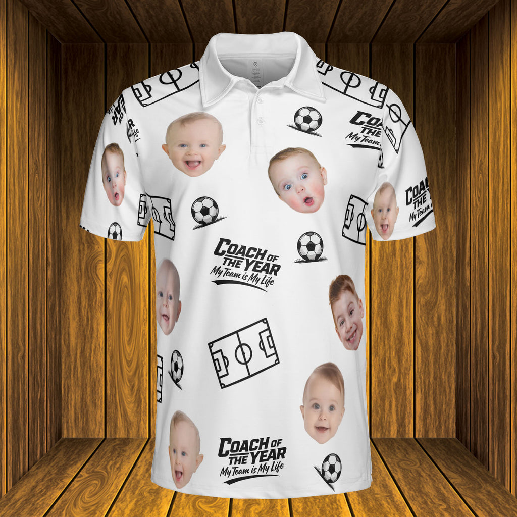 Coach of the Year - Personalized Photo Polo Shirt - Gift For Dad
