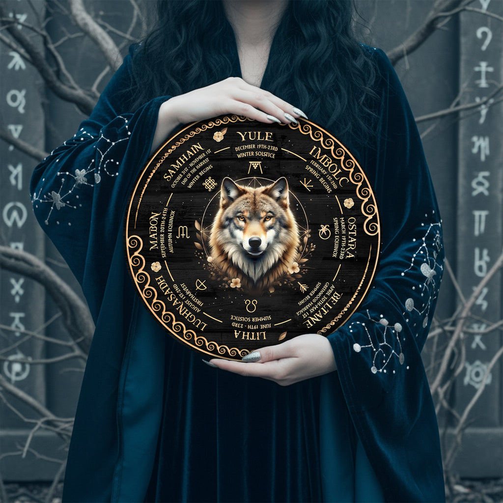Wolf Wheel of the Year Wooden Pagan Wall Art