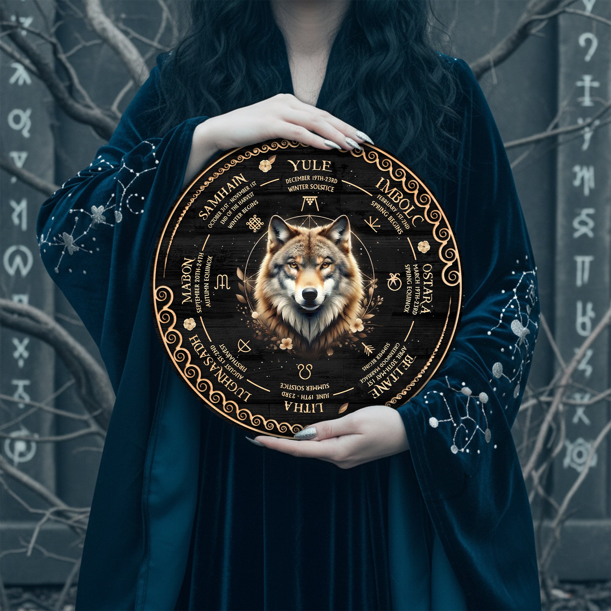 Wolf Wheel of the Year Wooden Pagan Wall Art