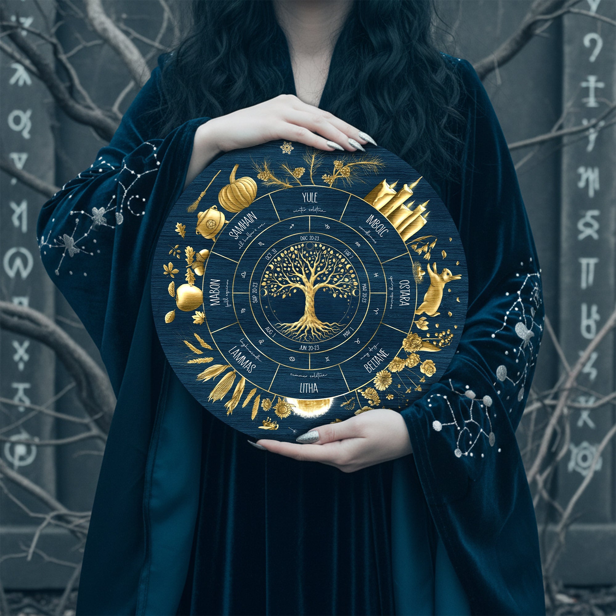 Tree of Life Wheel of the Year Wooden Pagan Wall Decor