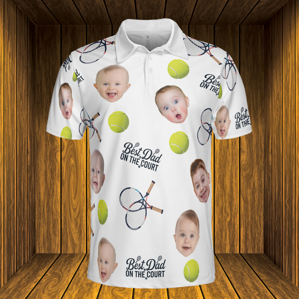 Tennis Best Dad by the Court - Personalized Photo Polo Shirt - Gift For Dad